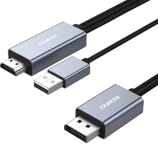 Видео кабел Benfei, HDMI / USB-A - DisplayPort, 4K, 1.8м, Сив