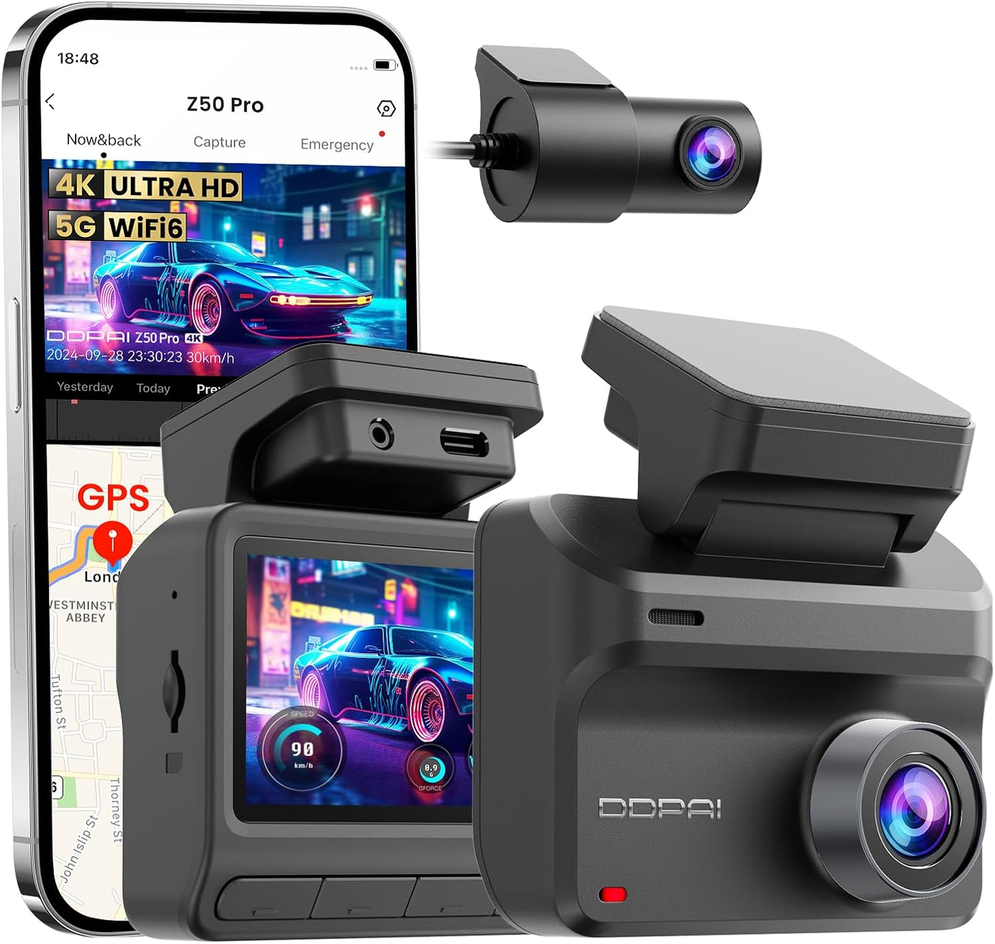Автомобилна камера предна и задна DDPAI Z50 Pro Dual, 4K, Wi-Fi, GPS, Дисплей 3 инча