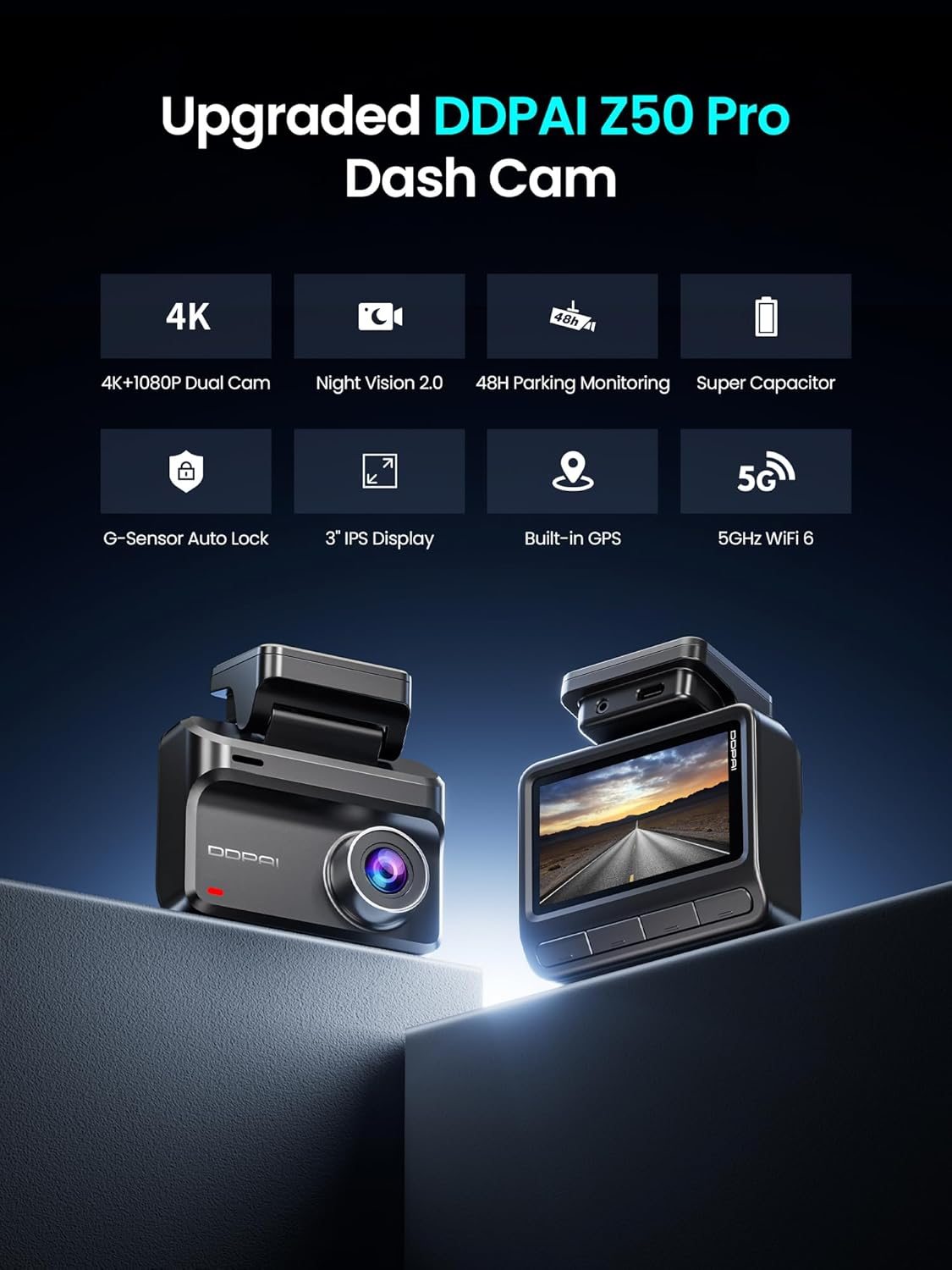 Автомобилна камера предна и задна DDPAI Z50 Pro Dual, 4K, Wi-Fi, GPS, Дисплей 3 инча