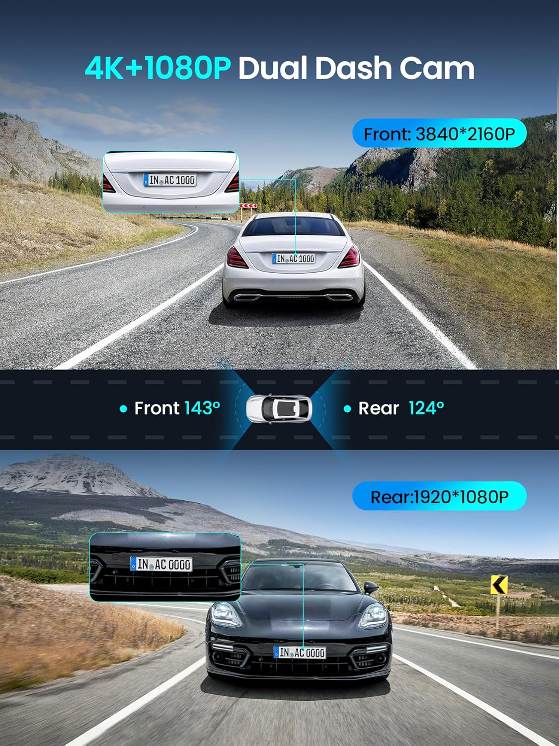Автомобилна камера предна и задна DDPAI Z50 Pro Dual, 4K, Wi-Fi, GPS, Дисплей 3 инча