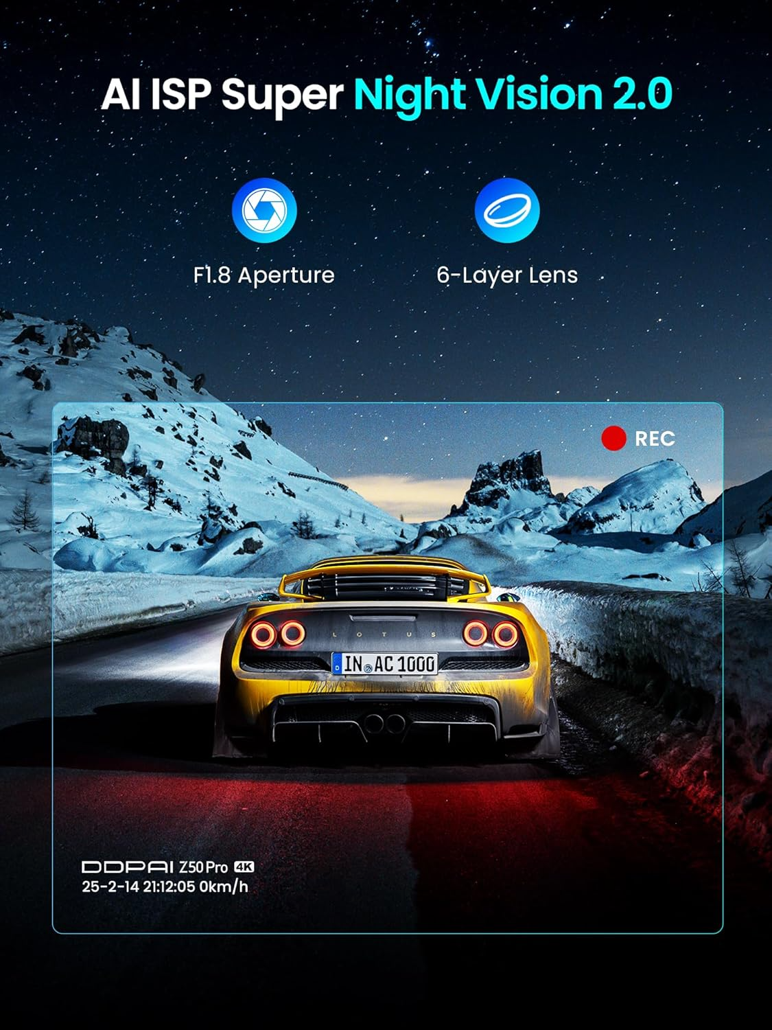 DDPAI Z50 Pro Dual Front and Rear Car Camera, 4K, Wi-Fi, GPS, 3-inch Display