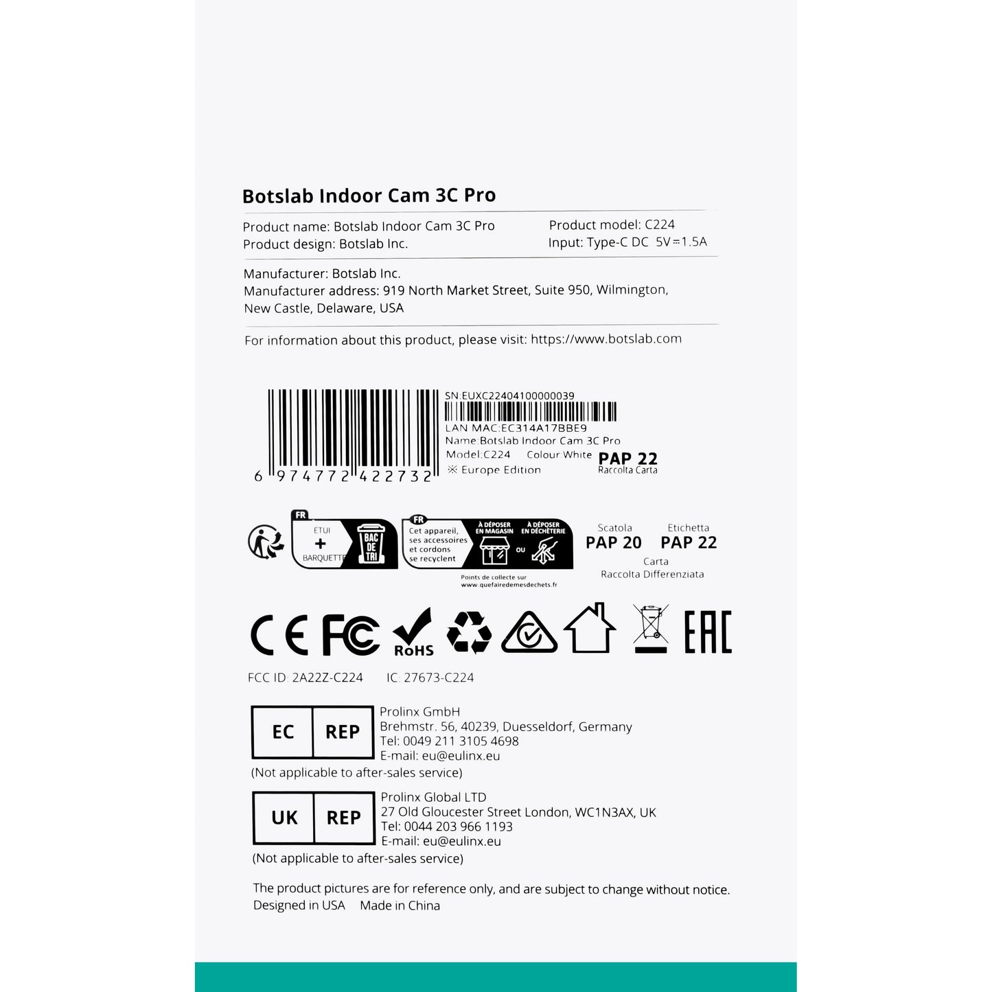 Камера за наблюдение Botslab 3C Pro C224, Wi-Fi, 4K, вътрешна 