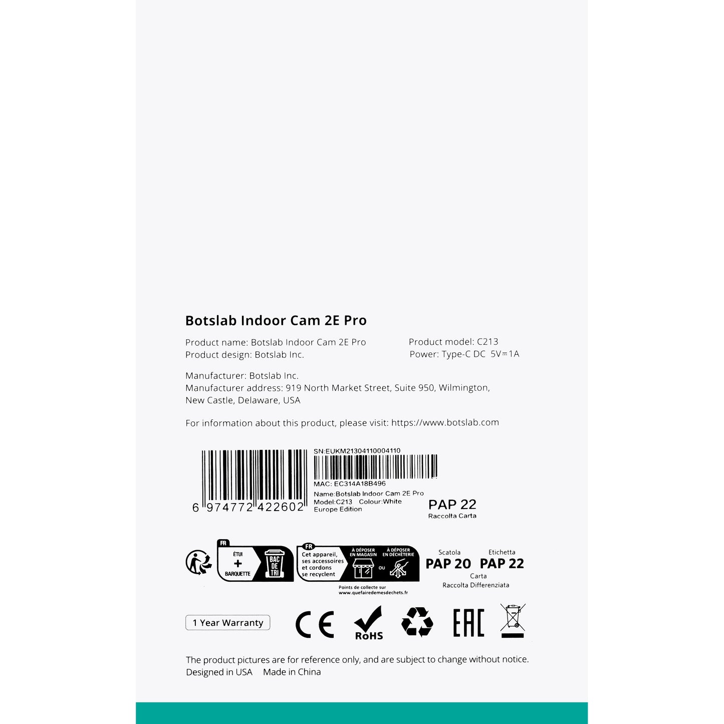 Камера за видеонаблюдение Botslab 2E Pro C213, Wi-Fi, 2K, 2K, вътрешна 