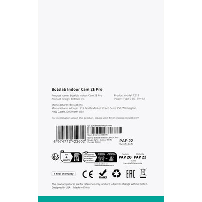 Камера за видеонаблюдение Botslab 2E Pro C213, Wi-Fi, 2K, 2K, вътрешна 