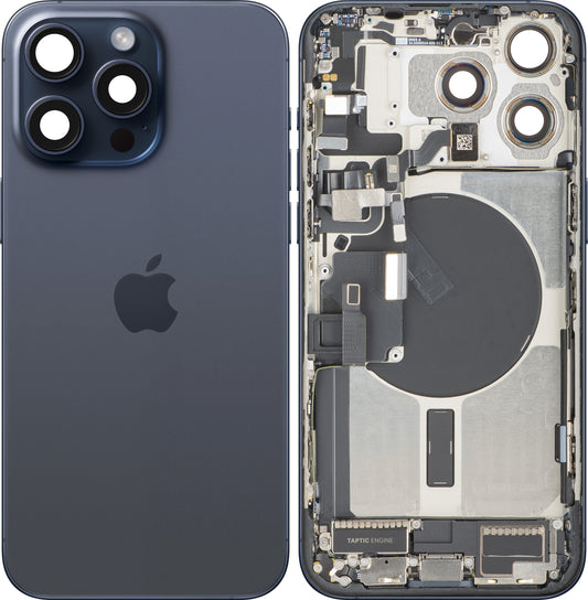 Капак на батерията Apple iPhone 15 Pro Max, със средна корпусна част, пълен комплект, син (Blue Titanium), Swap