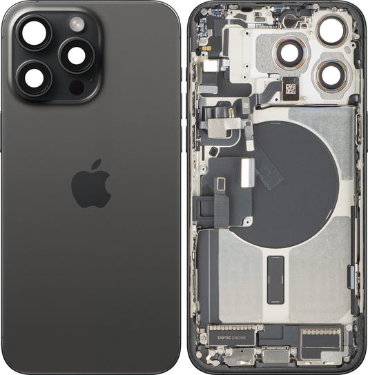 Капак за батерия Apple iPhone 15 Pro Max, с междинен корпус, пълни части, черен (Black Titanium), Swap Premium