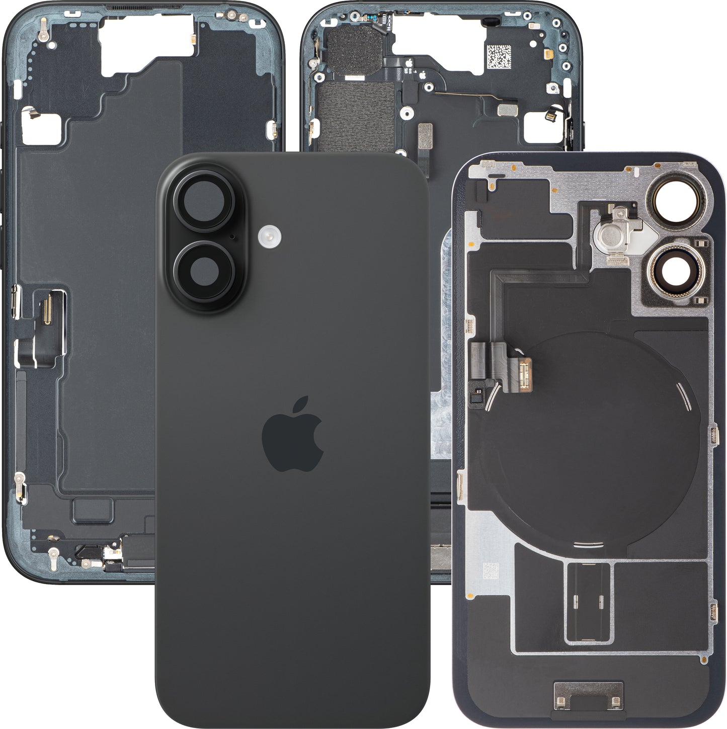 Капак на батерията Apple iPhone 16, със средна корпусна част, пълен комплект, черен, Swap