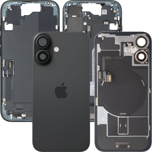Капак на батерията Apple iPhone 16, със средна корпусна част, пълен комплект, черен, Swap