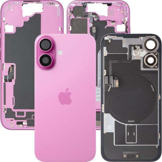 Капак за батерия Apple iPhone 16, с междинен корпус, пълни части, розов, Swap Premium