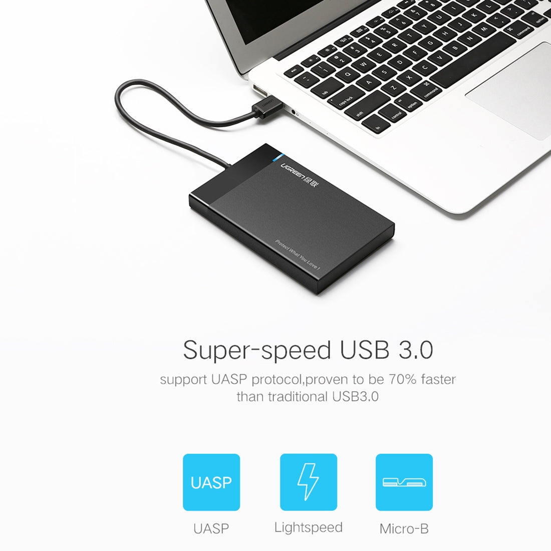 Rack UGREEN US221 за HDD / SSD SATA 2.5inch, USB 3.0, Черен