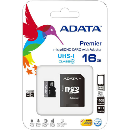 Карта памет microSDHC Adata Premier, 16Gb, клас 10 / UHS-1 U1, с адаптер AUSDH16GUICL10-RA1 AUSDH16GUICL10-RA1 