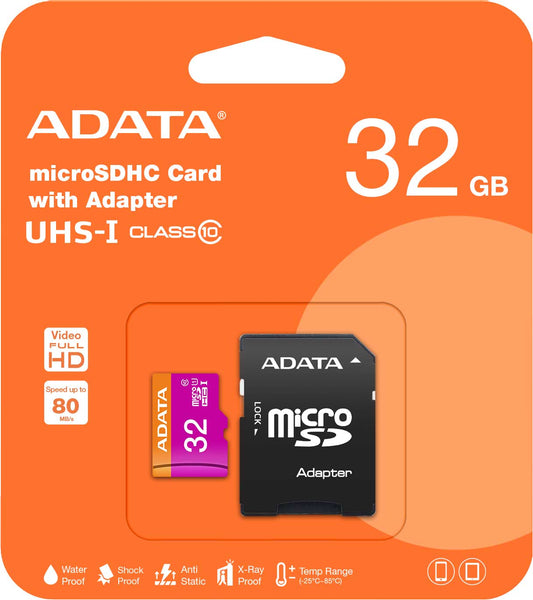 Adata microSDHC карта памет, 32Gb, клас 10 / UHS-1 U1, с адаптер AUSDHDH32GUICL10-RA1