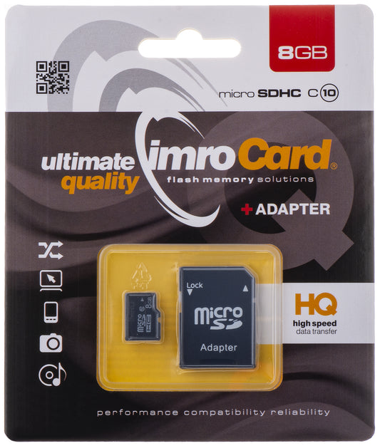 MicroSDHC карта памет Imro, 8Gb, клас 10, с адаптер MicroSD10/8G