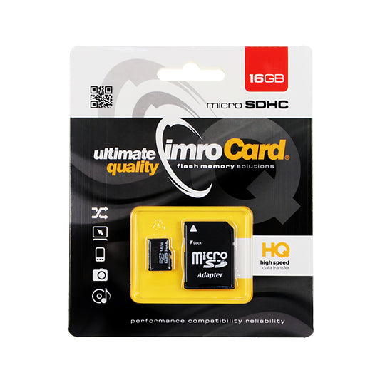 microSDHC карта памет Imro, 16Gb, клас 10 / UHS-1 U1, с адаптер 