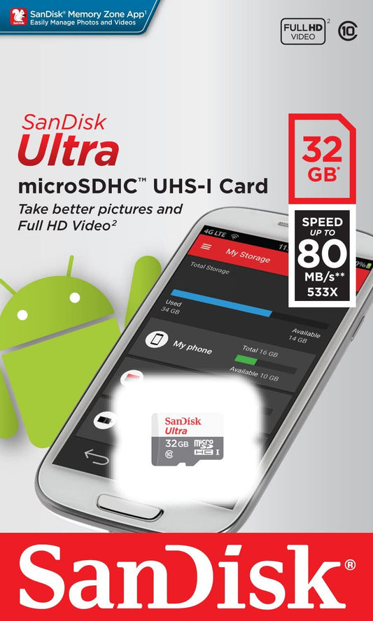 SanDisk Ultra Android microSDHC карта памет, 32Gb, клас 10 / UHS-1 U1 SDSQUNR-032G-GN3MN SDSQUNR-032G-GN3MN