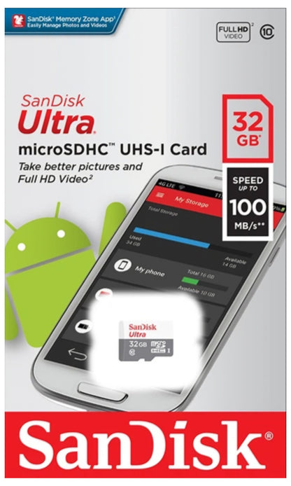 Карта памет microSDHC SanDisk Ultra, 32Gb, Клас 10 SDSQUNR-032G-GN3MN