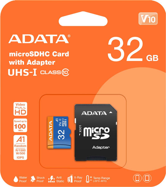 Adata microSDXC карта памет, 32Gb, клас 10 / UHS-1 U1, с адаптер AUSDH32GUICL10A1-RA1 AUSDH32GUICL10A1-RA1