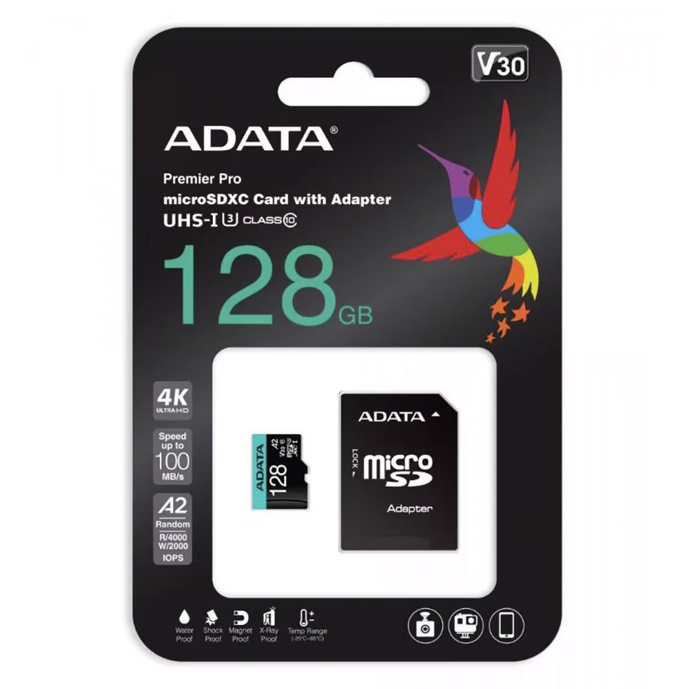Карта памет microSDXC Adata Premier Pro, 128GB, Клас 10 / UHS-1 U3, С адаптер AUSDX128GUI3V30SA2-RA1