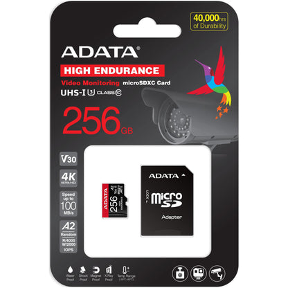 Карта памет microSDXC Adata High Endurance, 256Gb, Клас 10 / UHS-1 U3, С адаптер AUSDX256GUI3V30SHA2-RA1