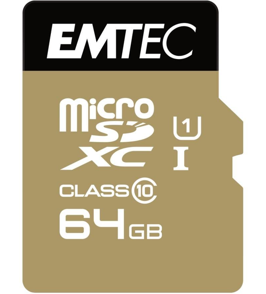 Карта памет microSDXC Emtec Speedin Pro Android A1, 64Gb, Клас 10 / UHS-1 U3, с адаптер ECMSDM64GXC