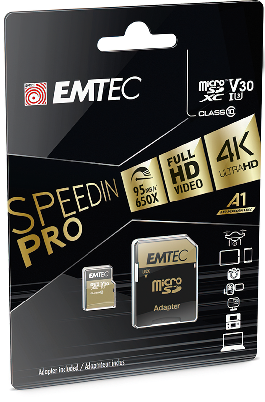 Карта памет microSDXC Emtec Speedin Pro Android A1, 64Gb, Клас 10 / UHS-1 U3, с адаптер ECMSDM64GXC