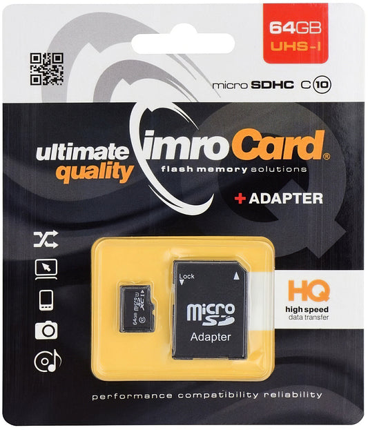 Карта памет microSDXC Imro, 64Gb, Клас 10 / UHS-1 U1, с адаптер