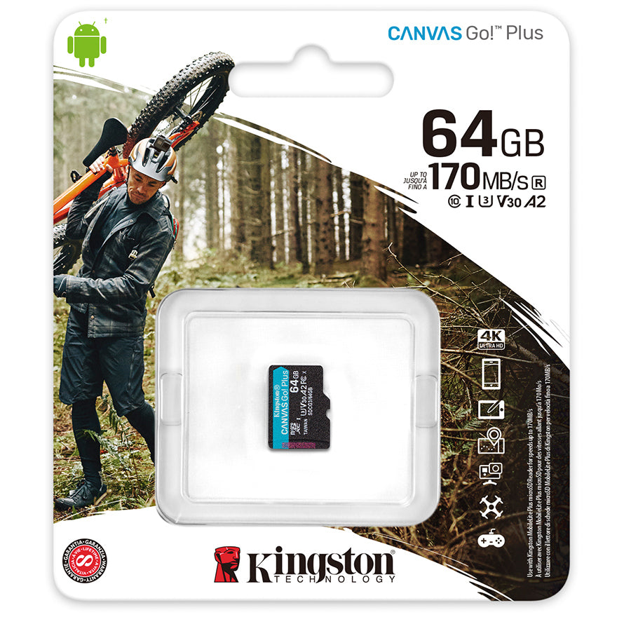 Карта памет microSDXC Kingston Canvas Go Plus, 64Gb, Class 10 / UHS-1 U3 SDCG3/64GBSP 