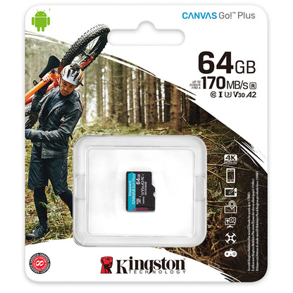 Карта памет microSDXC Kingston Canvas Go Plus, 64Gb, Class 10 / UHS-1 U3 SDCG3/64GBSP 