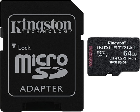 Карта памет microSDXC Kingston Industrial, 64Gb, Клас 10 / UHS-1 U3, С адаптер SDCIT2/64GB