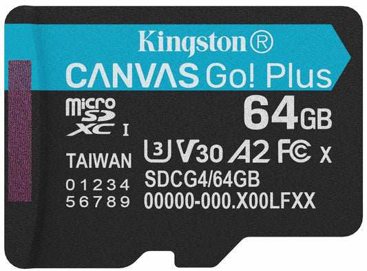 Карта памет microSDXC Kingston Canvas Go Plus Android A2, 64Gb, Клас 10 / UHS-1 U3 SDCG4/64GBSP