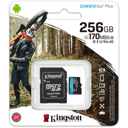 Карта памет microSDXC Kingston Canvas Go Plus, 256Gb, Class 10 / UHS-1 U3, с адаптер SDCG3/256GB 