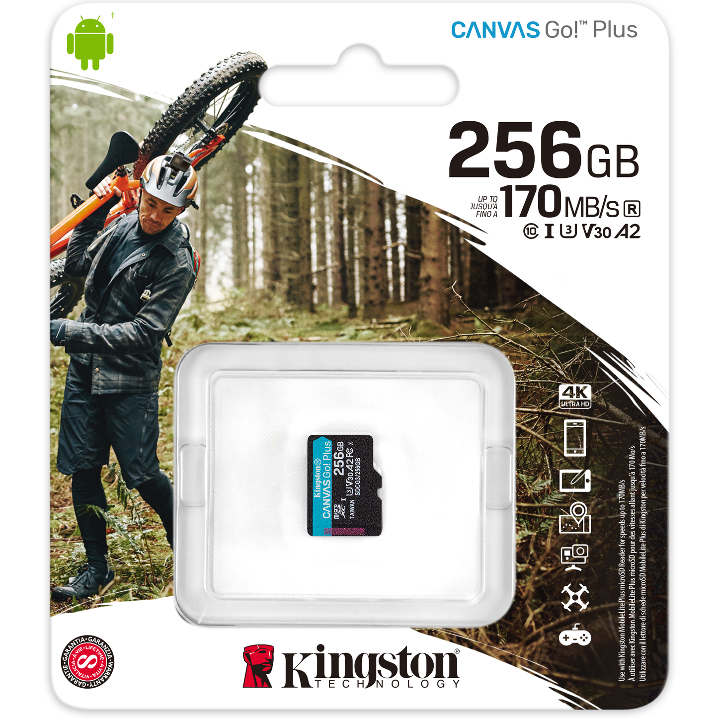 Карта памет microSDXC Kingston Canvas Go Plus, 256Gb, Class 10 / UHS-1 U3 SDCG3/256GBSP 