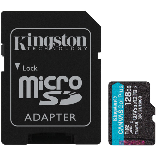 Карта памет microSDXC Kingston Canvas Go Plus, 128Gb, Class 10 / UHS-1 U3, с адаптер SDCG3/128GB