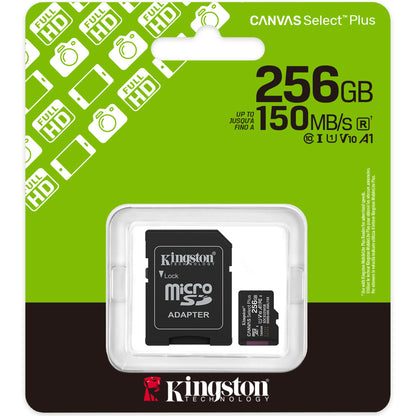 Карта памет microSDXC Kingston Canvas Select Plus Android A1, 256Gb, Клас 10 / UHS-1 U1, С адаптер SDCS3/256GB