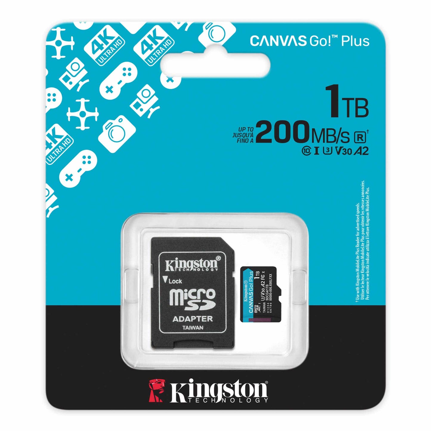Карта памет microSDXC Kingston Canvas Go Plus Android A2, 1TB, Клас 10 / UHS-1 U3, С адаптер ‎SDCG4/1TB
