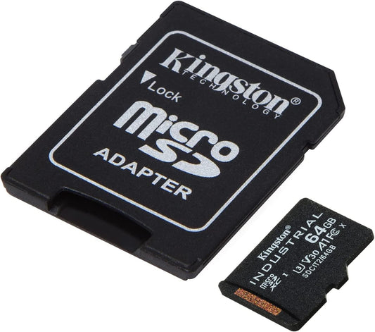 Карта памет microSDXC Kingston Industrial, 64Gb, Клас 10 / UHS-1 U3, С адаптер SDCIT2/64GB