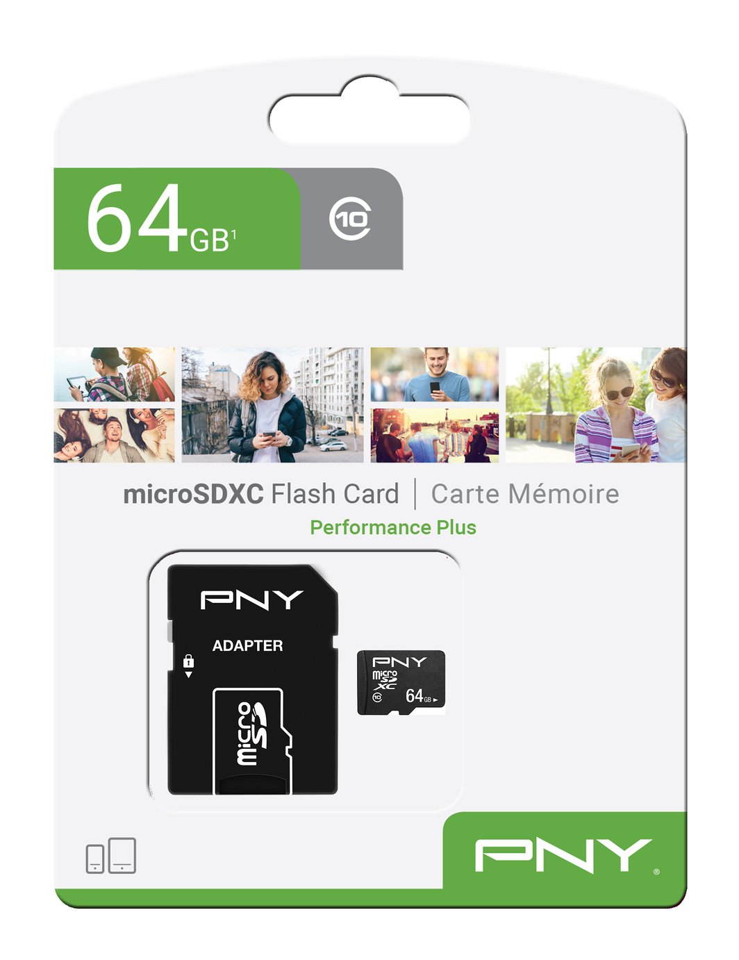 Карта памет microSDXC PNY Performance Plus, 64Gb, Клас 10, С адаптер P-SDU64G10PPL-GE