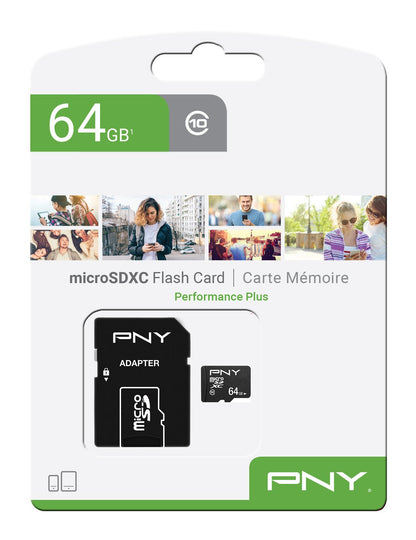 Карта памет microSDXC PNY Performance Plus, 64Gb, Клас 10, С адаптер P-SDU64G10PPL-GE