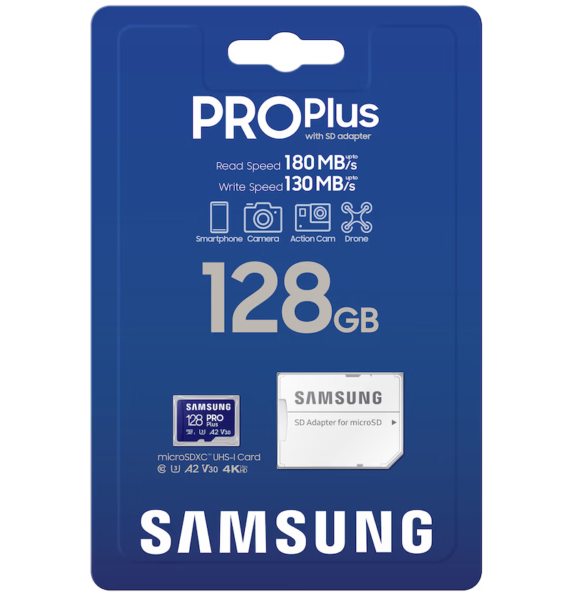 Карта памет microSDXC Samsung PRO Plus, 128Gb, Клас 10 / UHS-1 U3, С адаптер MB-MD128SA/EU