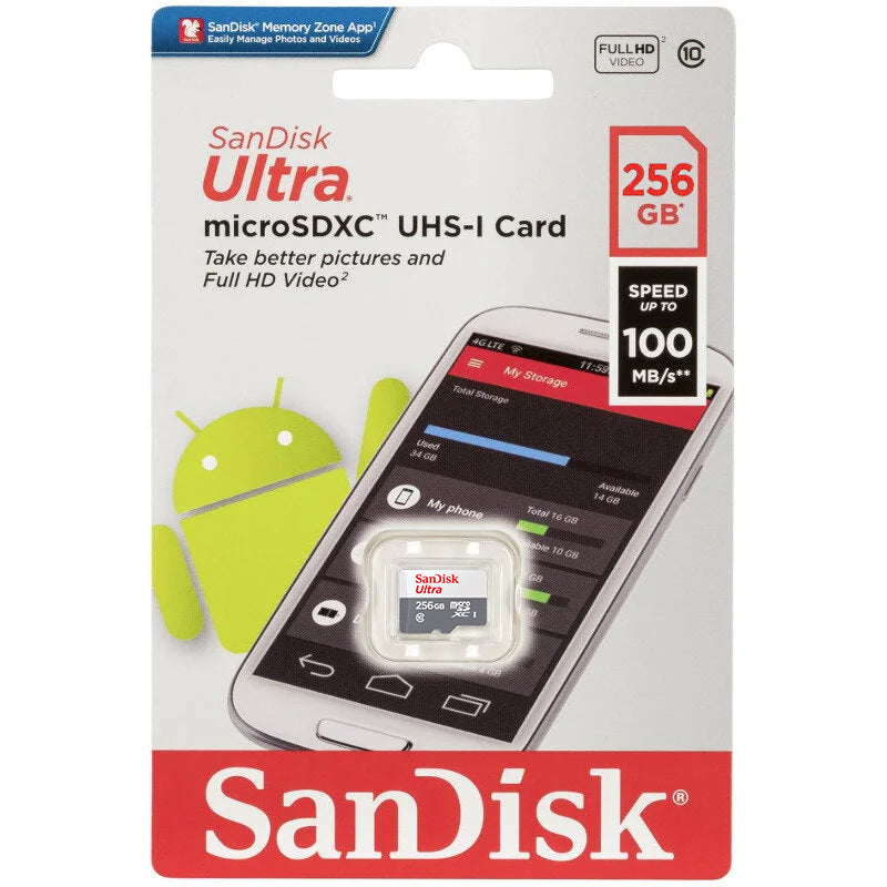 Карта памет microSDXC SanDisk Ultra, 256Gb, Клас 10 SDSQUNR-256G-GN3MN