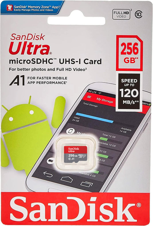 Карта памет microSDXC SanDisk Ultra Android A1, 256Gb, Клас 10 / UHS-1 U1 SDSQUAC-256G-GN6MN