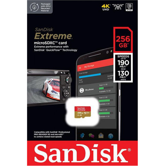 Карта памет microSDXC SanDisk Extreme, 256Gb, Клас 10 / UHS-1 U3 SDSQXAV-256G-GN6MN