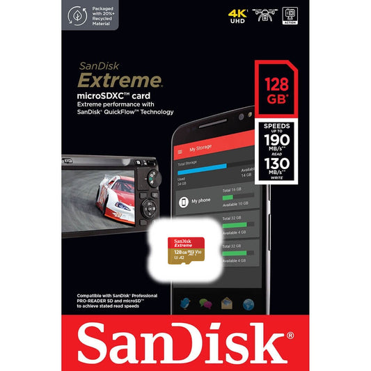 SanDisk Extreme microSDXC карта памет, 128Gb, клас 10 / UHS-1 U3 SDSQXAA-128G-GN6MN 