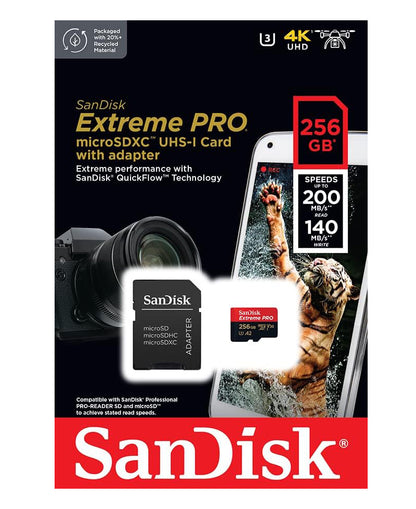 Карта памет microSDXC SanDisk Extreme Pro, 256Gb, Клас 10 / UHS-1 U3, С адаптер SDSQXCD-256G-GN6MA