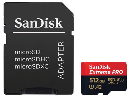 Карта памет microSDXC SanDisk Extreme Pro, 512Gb, Клас 10 / UHS-1 U3, С адаптер SDSQXCD-512G-GN6MA