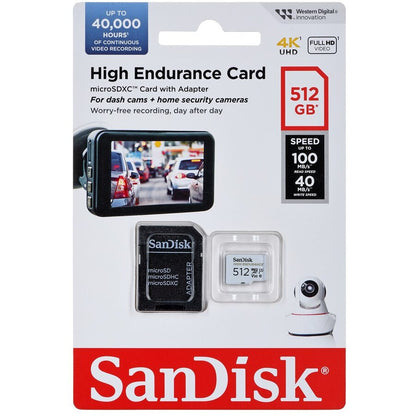 Карта памет microSDXC SanDisk High Endurance, 512Gb, Клас 10 / UHS-1 U3, С адаптер SDSQQNR-512G-GN6IA