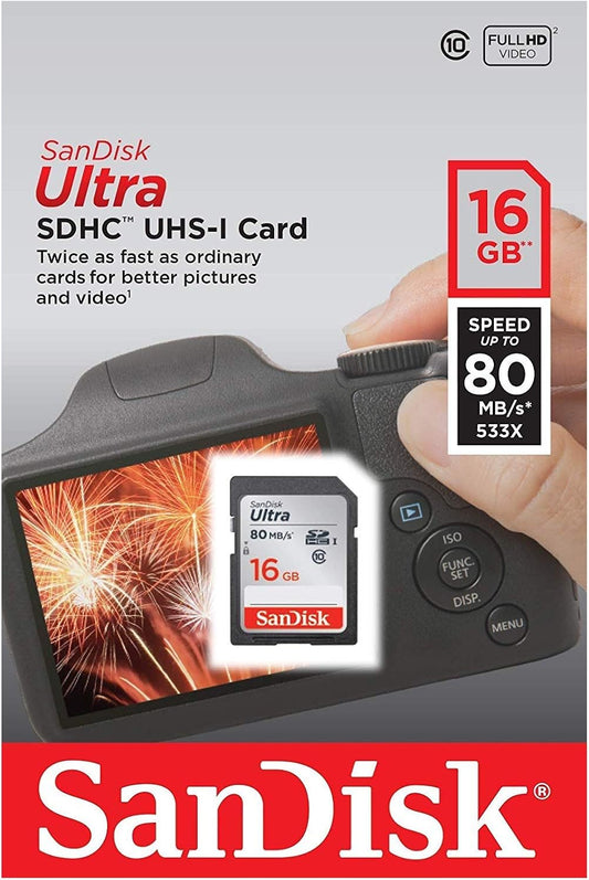 Карта памет SDHC SanDisk Ultra, 16Gb, Клас 10 SDSDUNC-016G-GN6IN