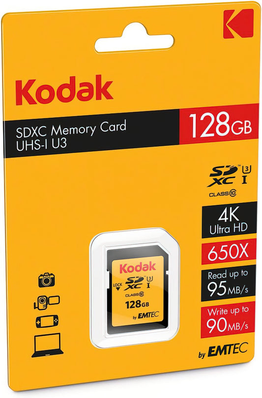 Карта памет SDXC Kodak, 128Gb, Клас 10 / UHS-1 U3 EKMSD128GXC10HPRK