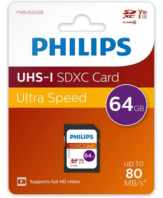 Карта памет SDXC Philips, 64Gb, Клас 10 / UHS-1 U1 FM64SD55B/00