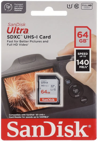 Карта памет SDXC SanDisk Ultra, 64Gb, Клас 10 / UHS-1 U1 SDSDUNB-064G-GN6IN